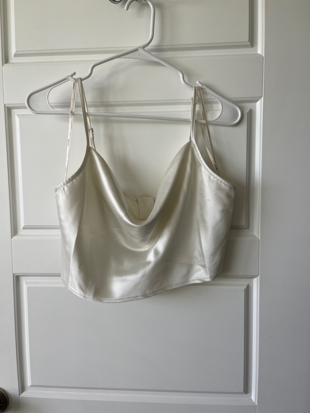 Forever 21 Satin Cowl Neck Crop Top in Cream